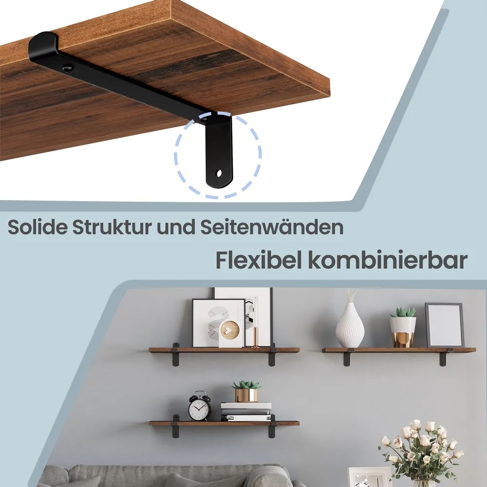 Conjunto 2 prateleiras de parede, estilo retro, 60 x 20 x 7 cm castanho-preto