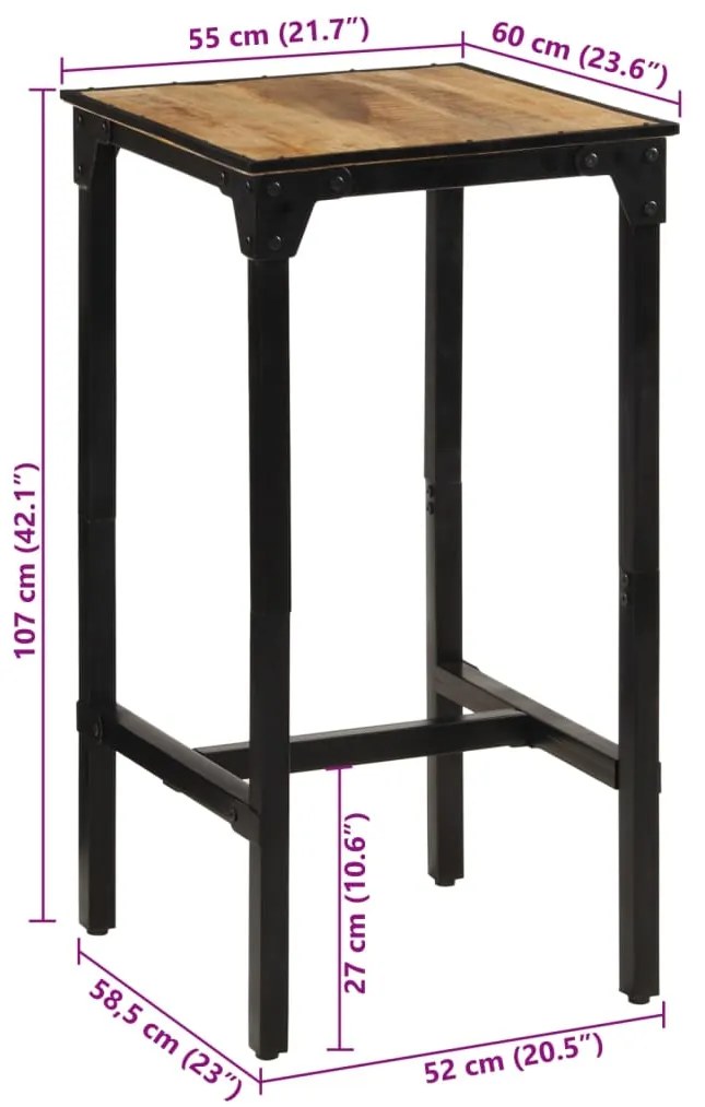 Mesa de bar 60x55x107 cm madeira de mangueira áspera maciça