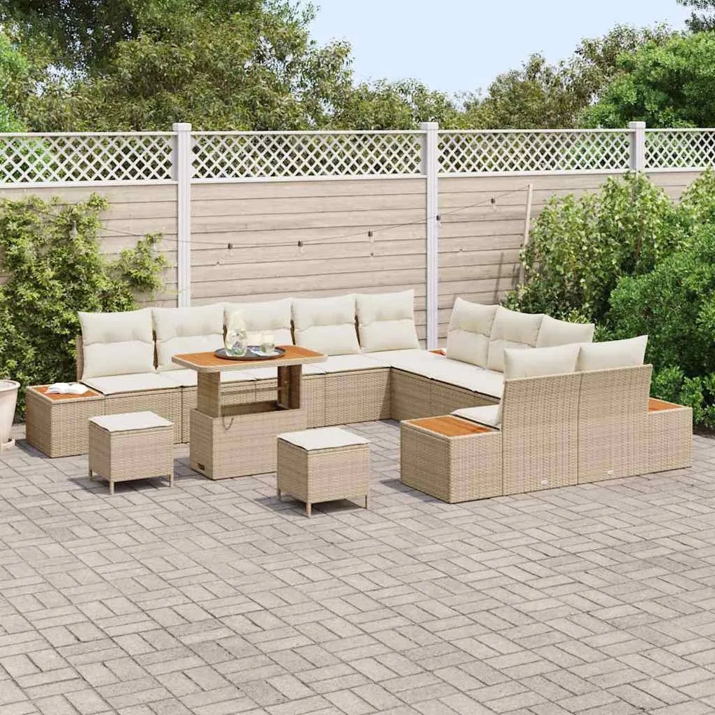 Conjunto de Sofás de Jardim vidaXL de 13 Peças com Almofadas Bege Ratt