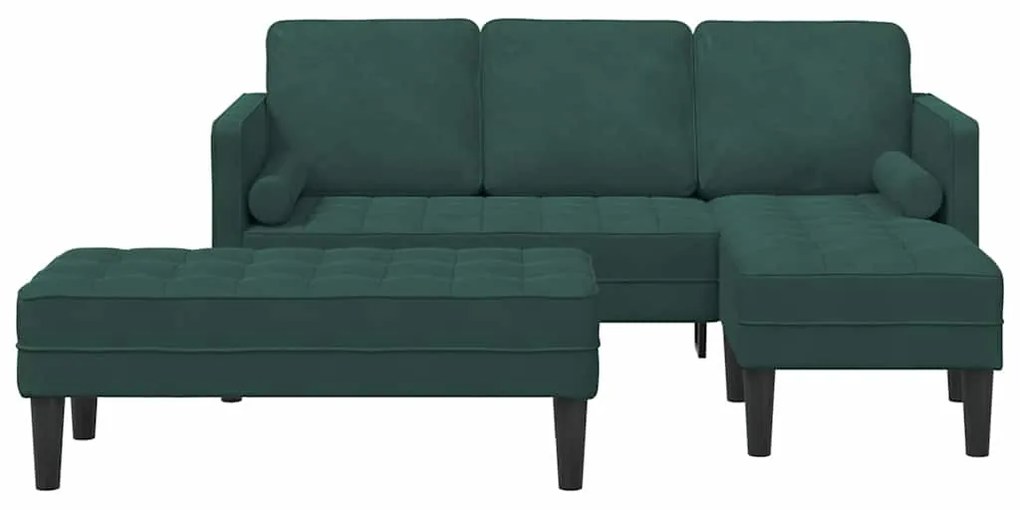 Sofá de Jardim vidaXL com Banco e Almofadas em Veludo Verde Escuro em