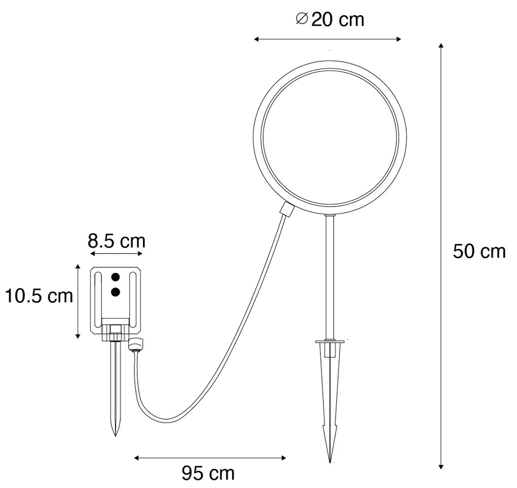 Conjunto de 2 Spots de Jardim Pretos 50cm com LED Recarregável e Solar IP65 - Adalind