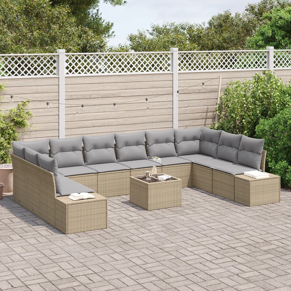 Conjunto de Sofá de Jardim de 11 Peças com Almofadas Pretas de Vime de