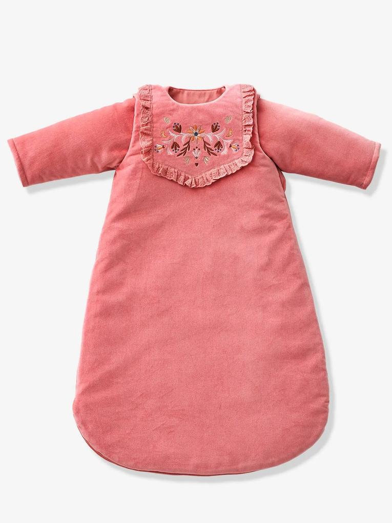 Saco de bebé com mangas amovíveis, BEBÉ BOÉMIO rosa medio liso com motivo