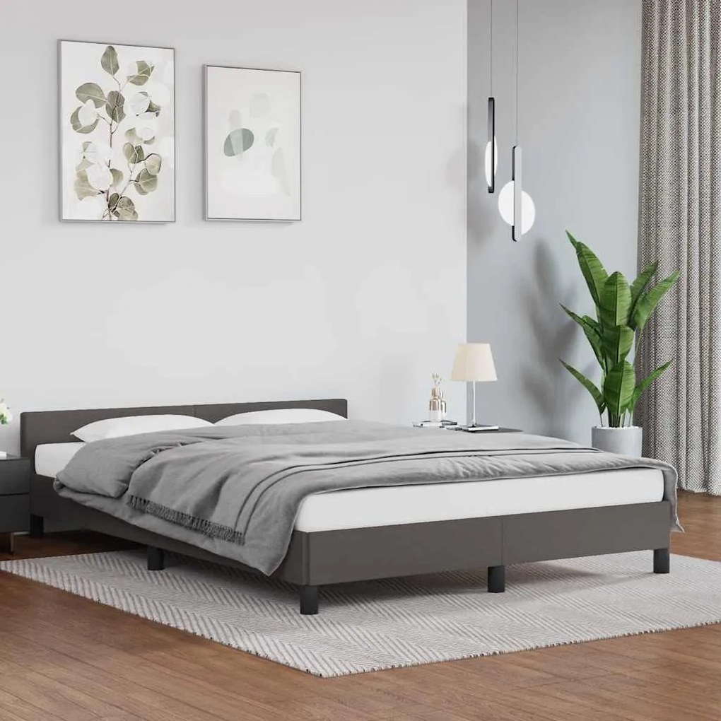 Estrutura cama c/ cabeceira sem colchão 140x190 cm cinzento