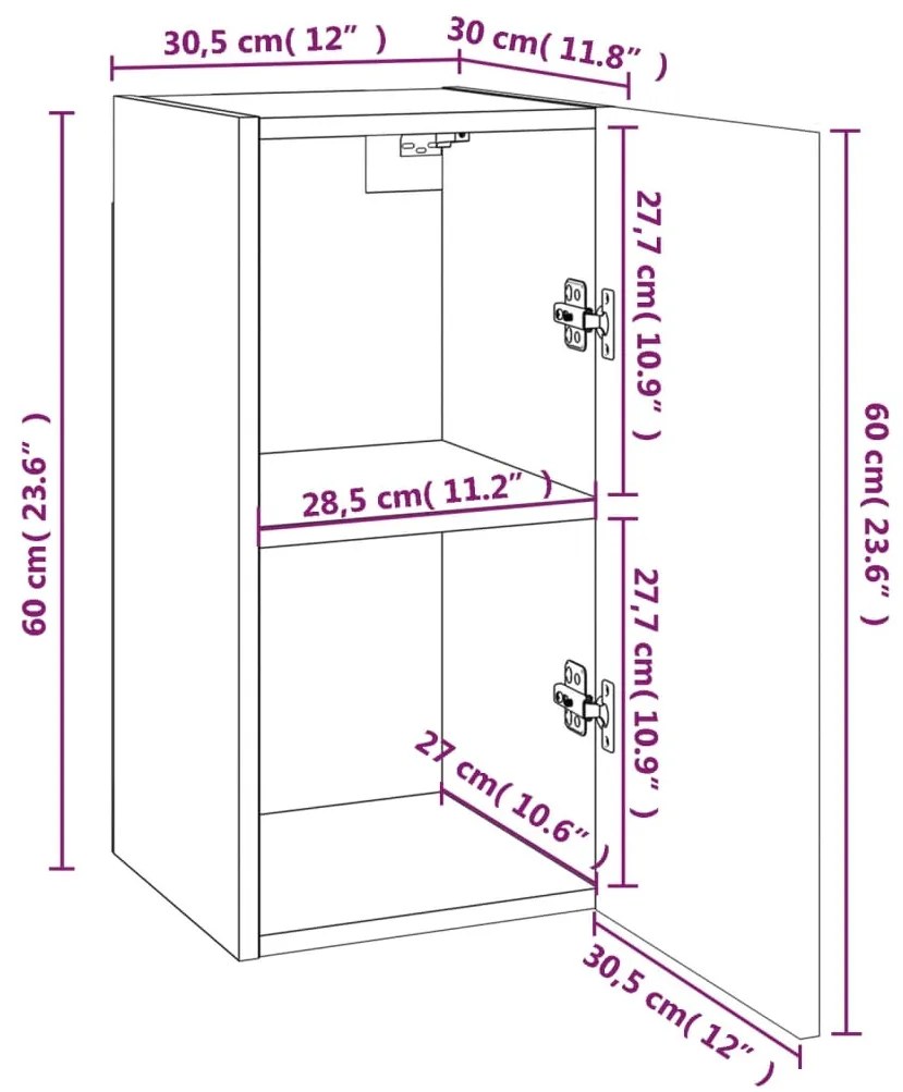 Móveis de TV 4 pcs 30,5x30x60 cm madeira cor carvalho fumado