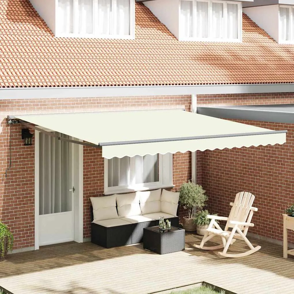 vidaXL Toldo Retrátil Manual Creme 400 × 300 cm Poliéster e Metal