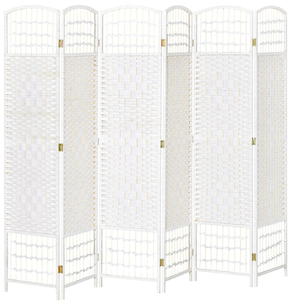 HOMCOM Biombo 6 Paineis Separador Ambientes Dobrável 242x170cm Divisória Fibra Papel Estilo Moderno Branco