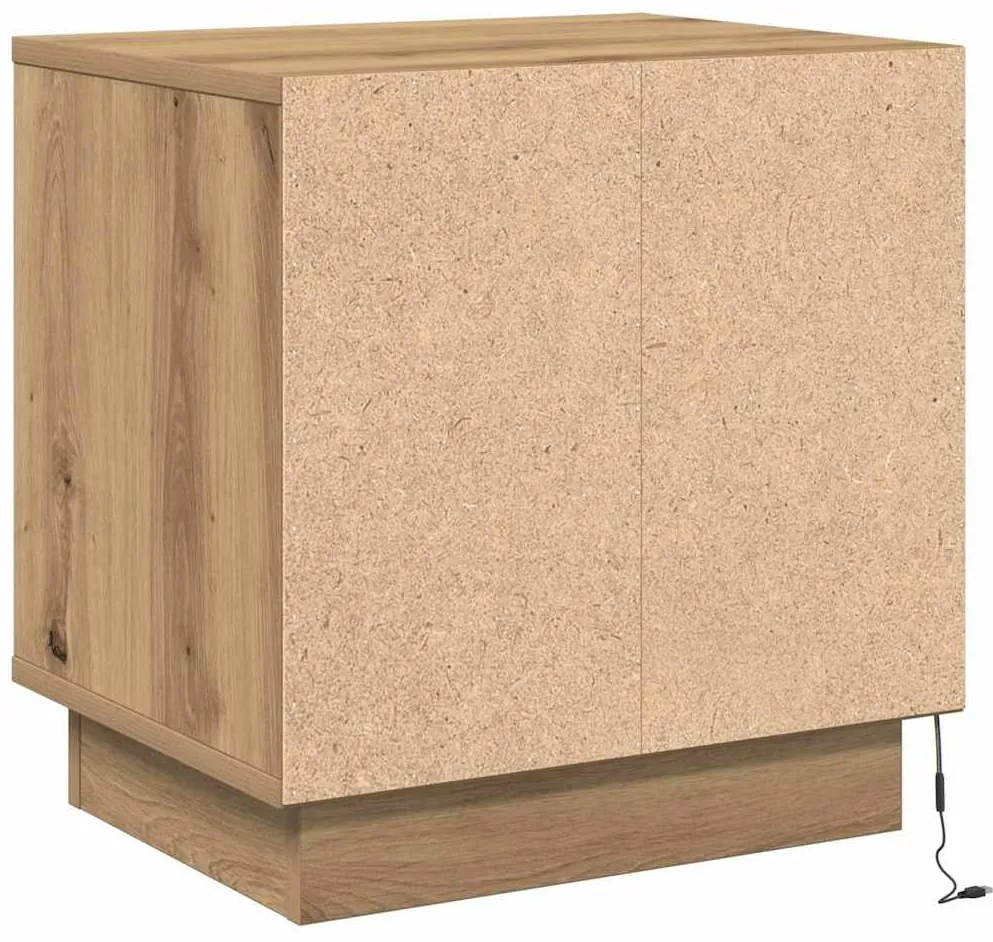 Criado-mudo com Luzes de LED Carvalho Artesanal 44x34,5x45 cm