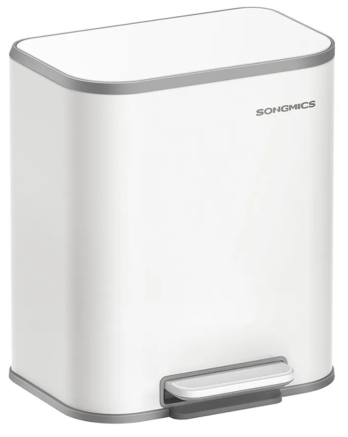 Balde de cozinha 20L, com tampa, pedal, aço, fecho suave, função manter aberto, balde interno, branco