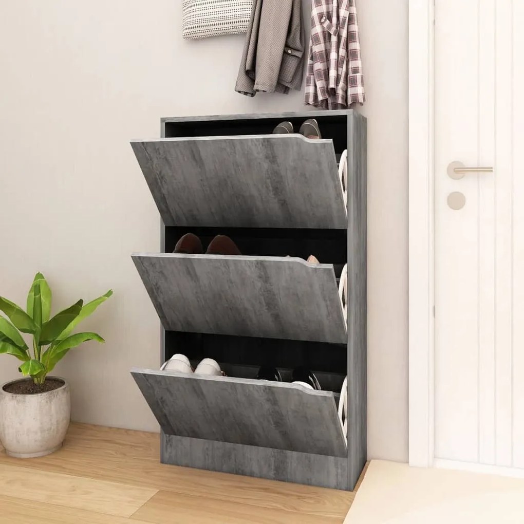 vidaXL Armário sapatos + 3 portas contrapl. 59x24x105 cm cinza cimento