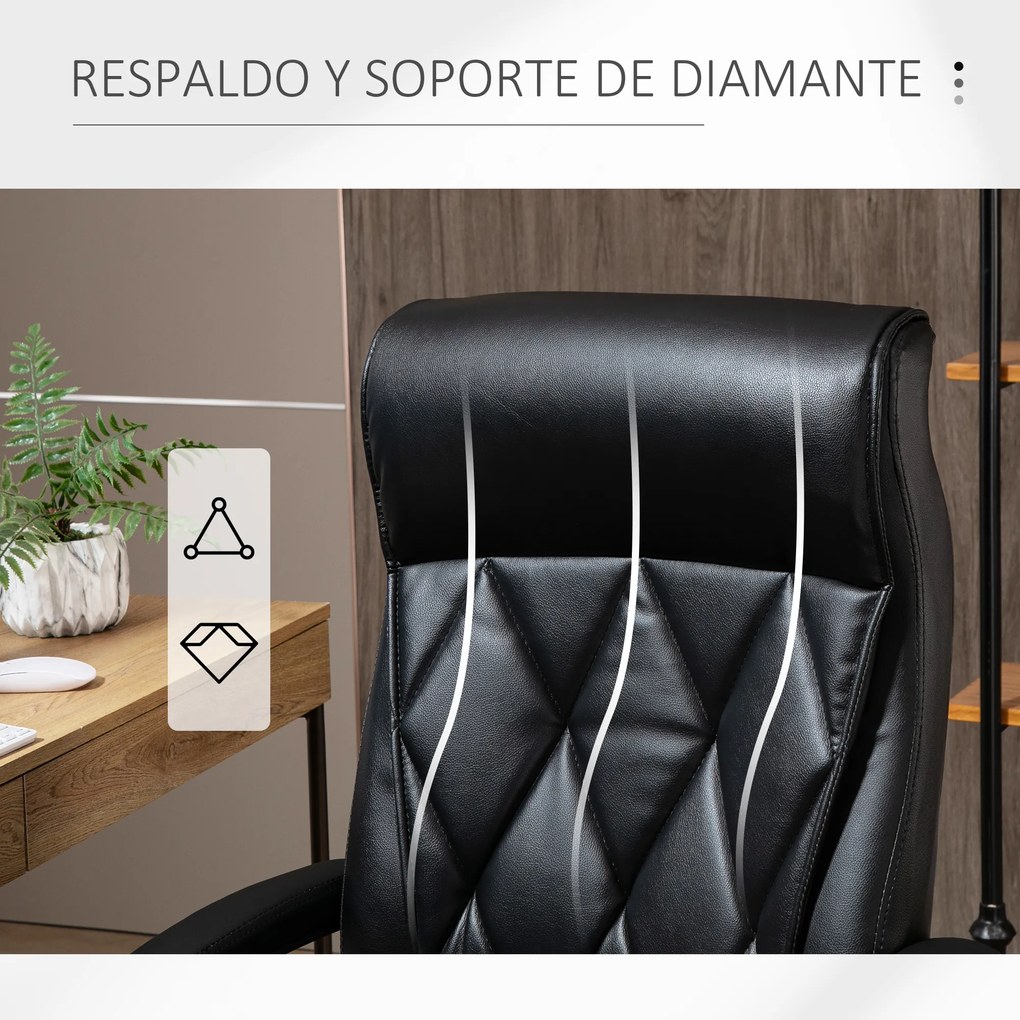 Vinsetto Cadeira de Escritório Ergonômica Cadeira de Escritório Giratória e Basculante com Altura Ajustável Encosto Alto e Apoio para a cabeça Acolchoado Pele Sintética 66x69x113-121cm Preto