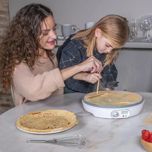 Máquina para crepes Fun Crepestone. 1000 W, Placa com revestimento antiaderente RockStone, Termóstato ajustável, Rolo de espalhamento e Espátula Inclu