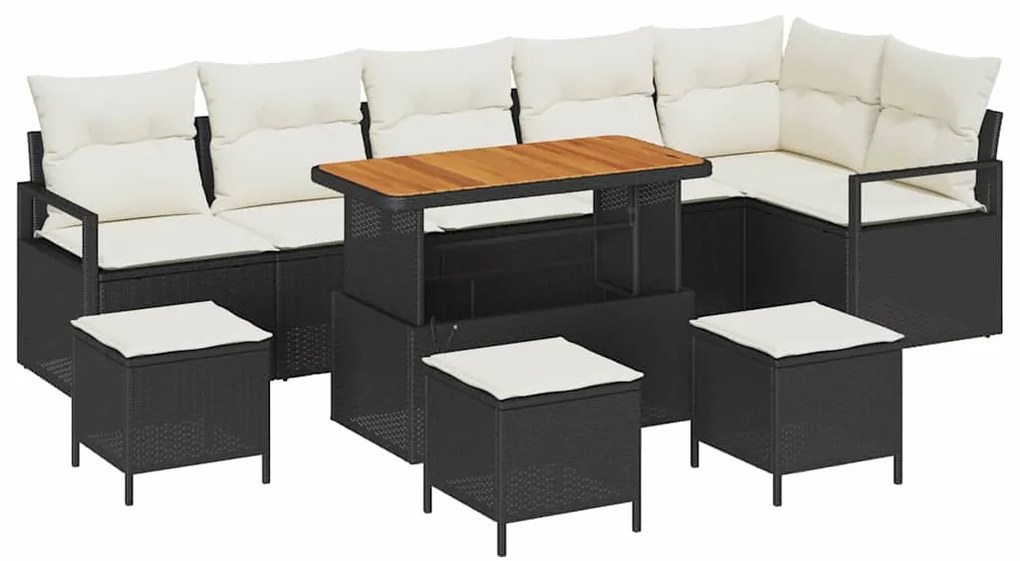 Conjunto de Sofá de Jardim de 10 Peças com Almofadas Pretas em Rattan