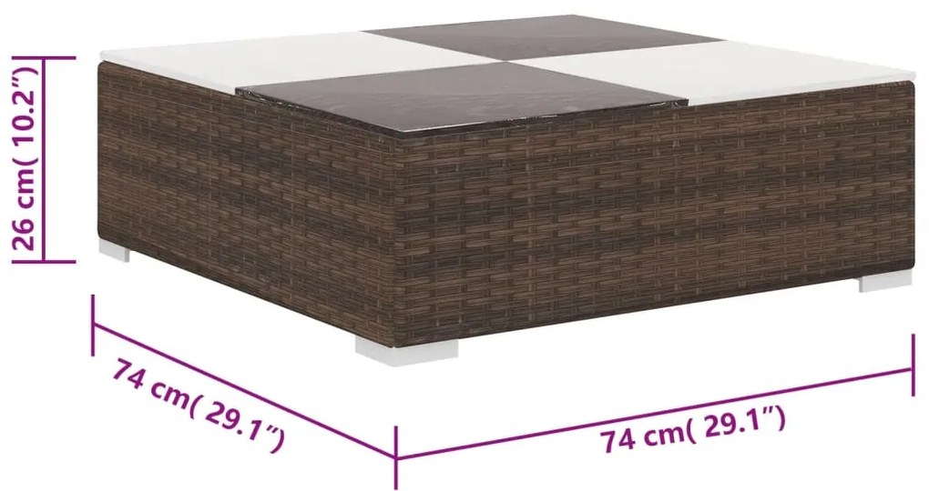 6 pcs conjunto lounge jardim c/ almofadões vime PE castanho