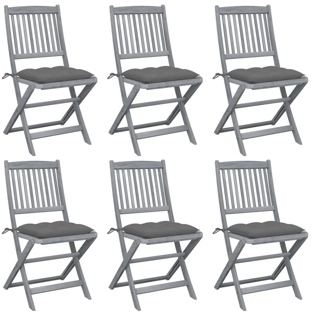 Cadeiras exterior dobráveis c/ almofadões 6 pcs acácia maciça