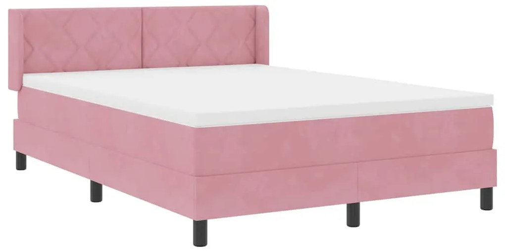 Cama Box Spring com Colchão Rosa 140x190 cm Veludo
