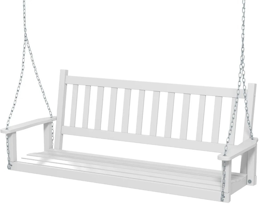 Banco de baloiço com 3 lugares 168 x 65 x 63 cm suspenso de madeira de choupo para jardim, Correntes ajustáveis Branco
