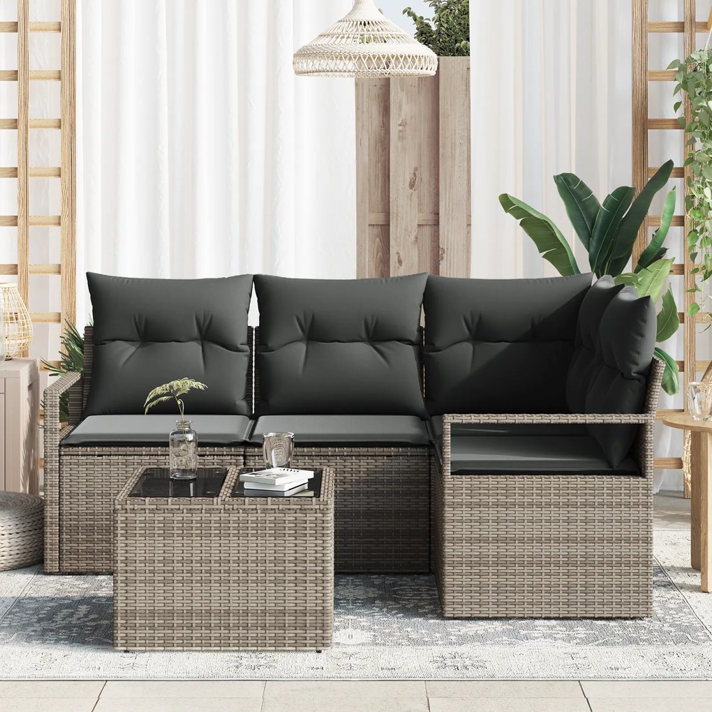 Conjunto de Sofá de Jardim vidaXL com Almofadas em Rattan Trançado Pre