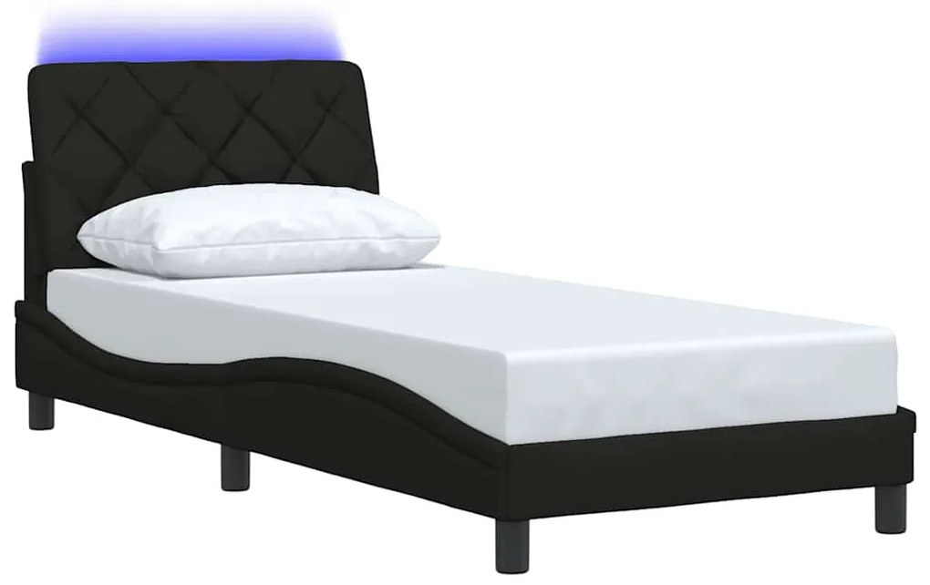 Estrutura de cama com LED sem colchão 90x190 cm tecido preto