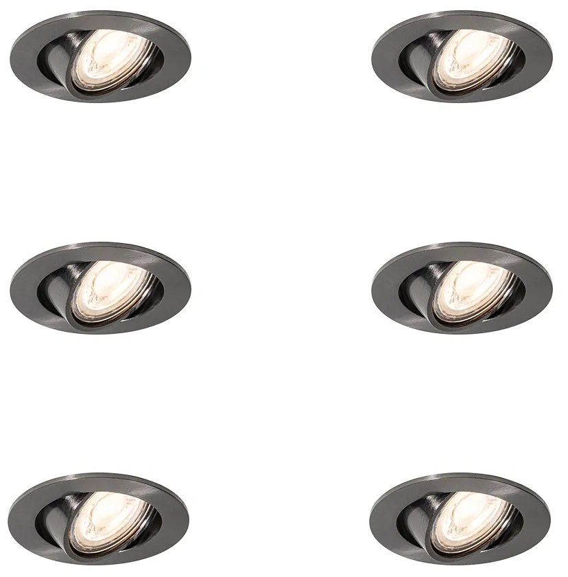 Set van 6 moderne inbouwspots gunmetal GU10 50mm rond kantelbaar - Cisco Moderno
