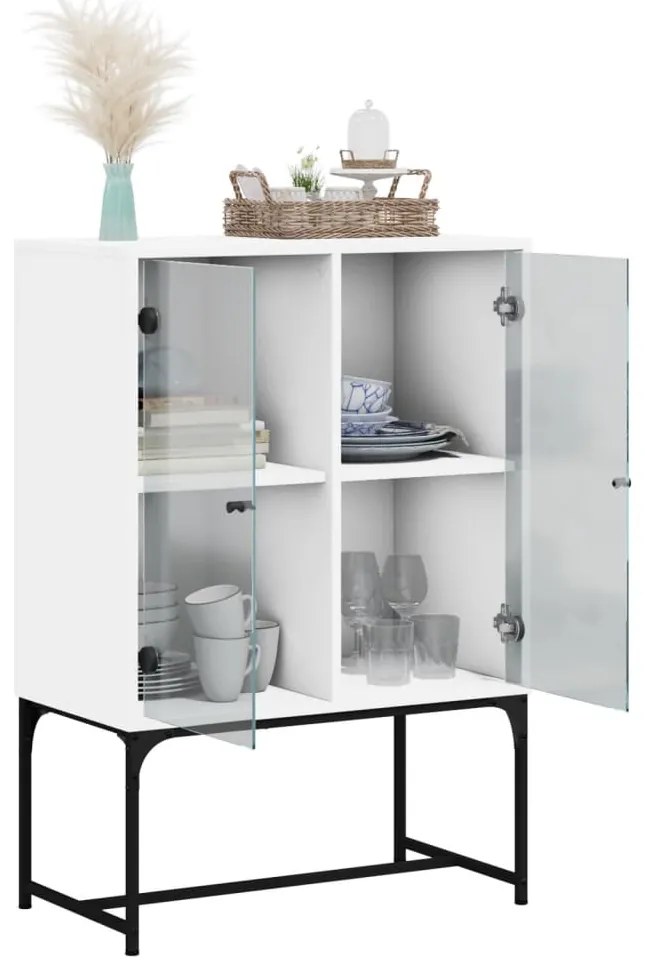 Armário de apoio c/ portas de vidro 69x37x100 cm branco