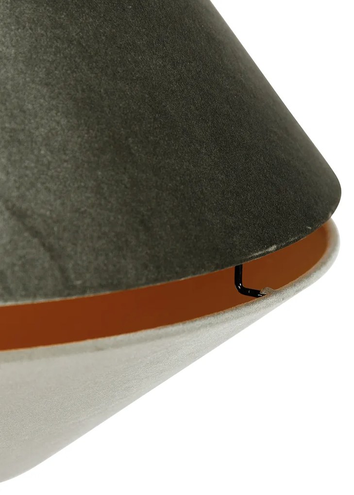 Candeeiro suspenso moderno bronze com abajur de veludo duplo verde - Combi 1