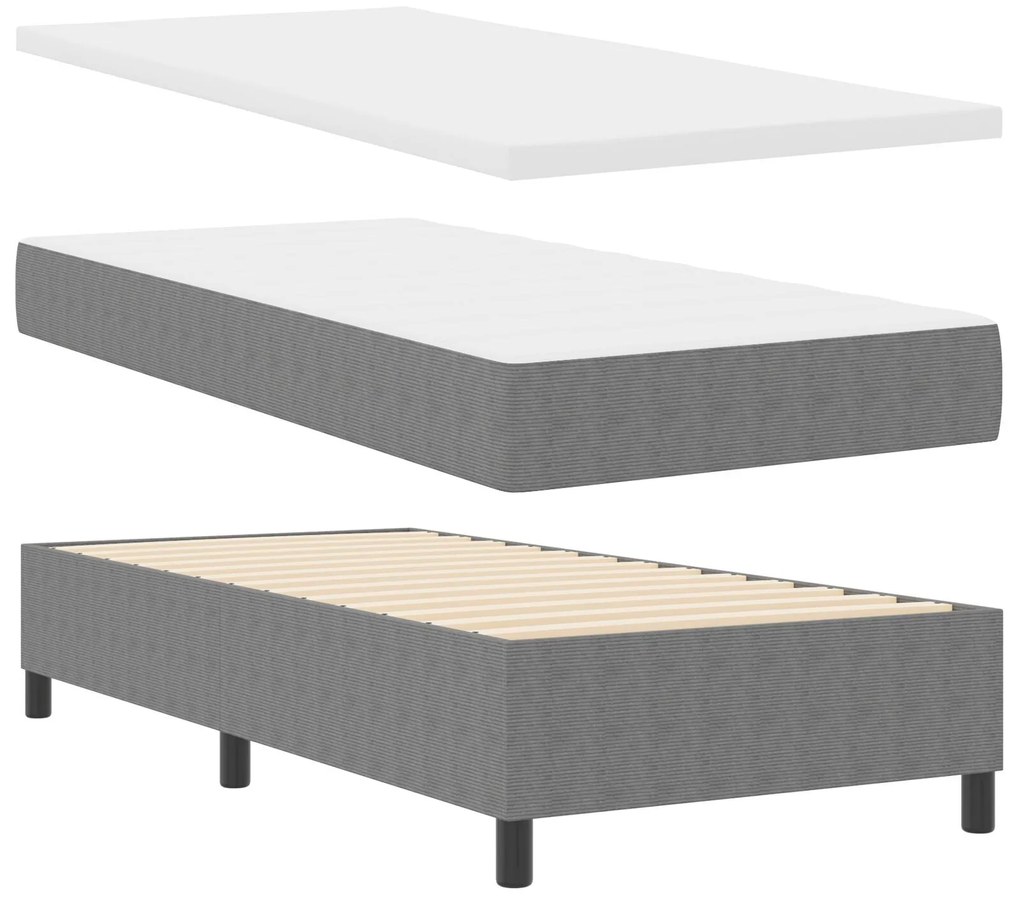Cama Box Spring com Colchão Cinza Individual Tecido de Veludo