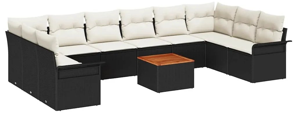 Conjunto de Sofá de Jardim vidaXL de 11 Peças com Almofadas Preto Poli
