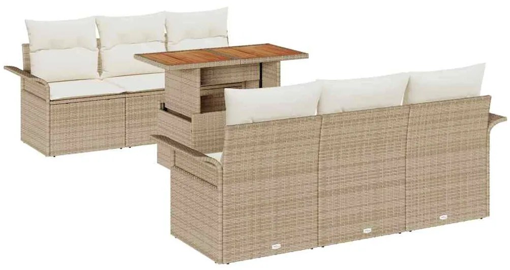 Conjunto de Sofás de Jardim 7 Peças com Almofadas Bege em Rattan Sinté