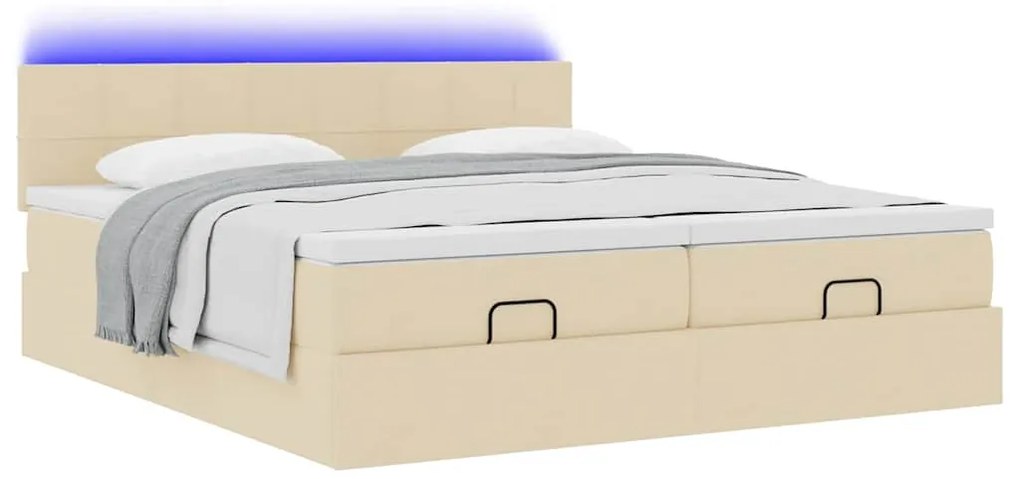 Estrutura de cama otomana com colchões tecido creme 200x200cm
