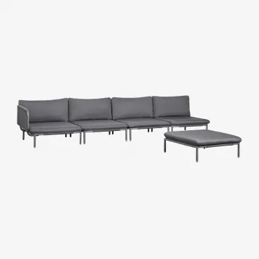 Conjunto De Jardim Com Sofá Modular De Canto De 4 Peças E Puff Em Aço Roubly Cinza Grafito - Sklum