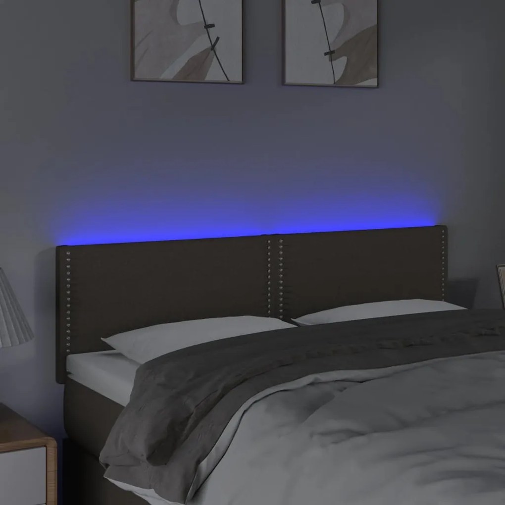 Cabeceira cama luzes LED tecido 144x5x78/88cm cinza-acastanhado