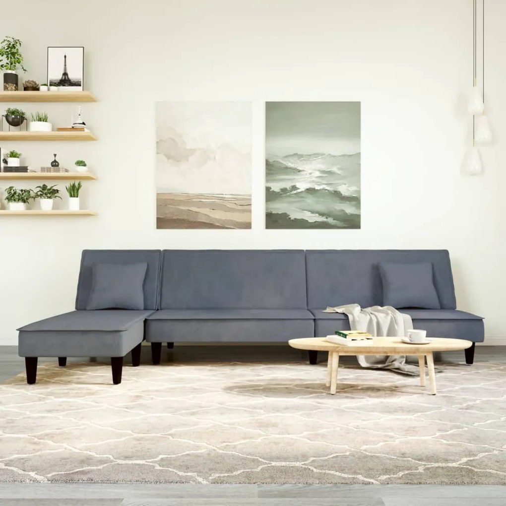 3157252 vidaXL Sofá-cama em forma de L 255x140x70 cm veludo cinzento-escuro