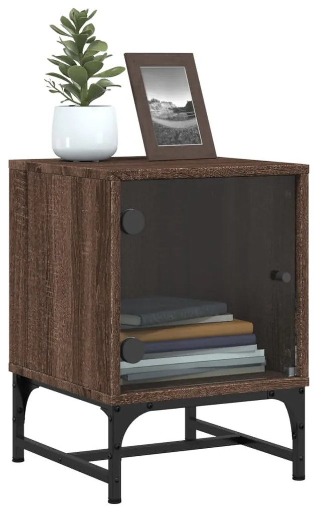 Mesa de cabeceira c/ porta vidro 35x37x50 cm carvalho castanho