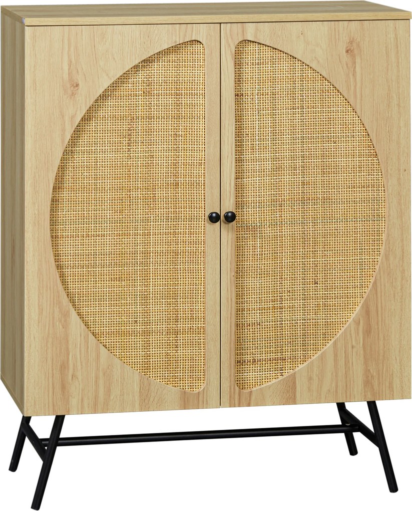 HOMCOM Móvel de arrumação buffet alto aspeto madeira e trama em vime design 2 portas 80 x 39 x 101,8 cm natural | Aosom Portugal