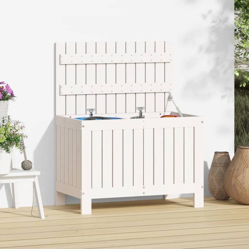 823823 vidaXL Caixa de arrumação jardim 76x42,5x54 cm pinho maciço branco