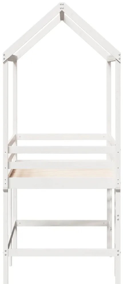 Cama alta c/ escada e telhado 80x200 cm pinho maciço branco