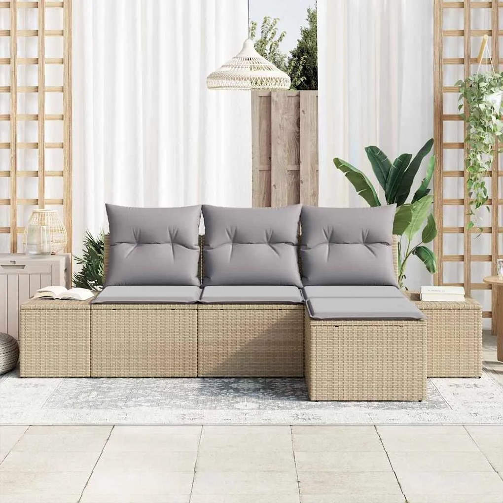 Conjunto de Sofá de Jardim em 4 Peças com Almofadas Beijas em Rattan S