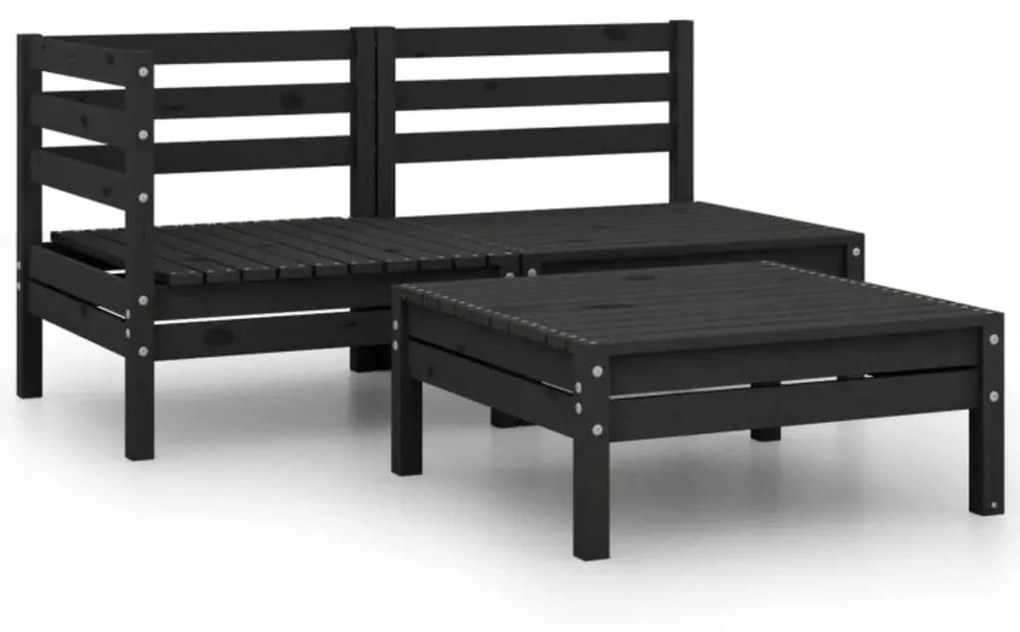 vidaXL 3 pcs conjunto lounge de jardim pinho maciço preto