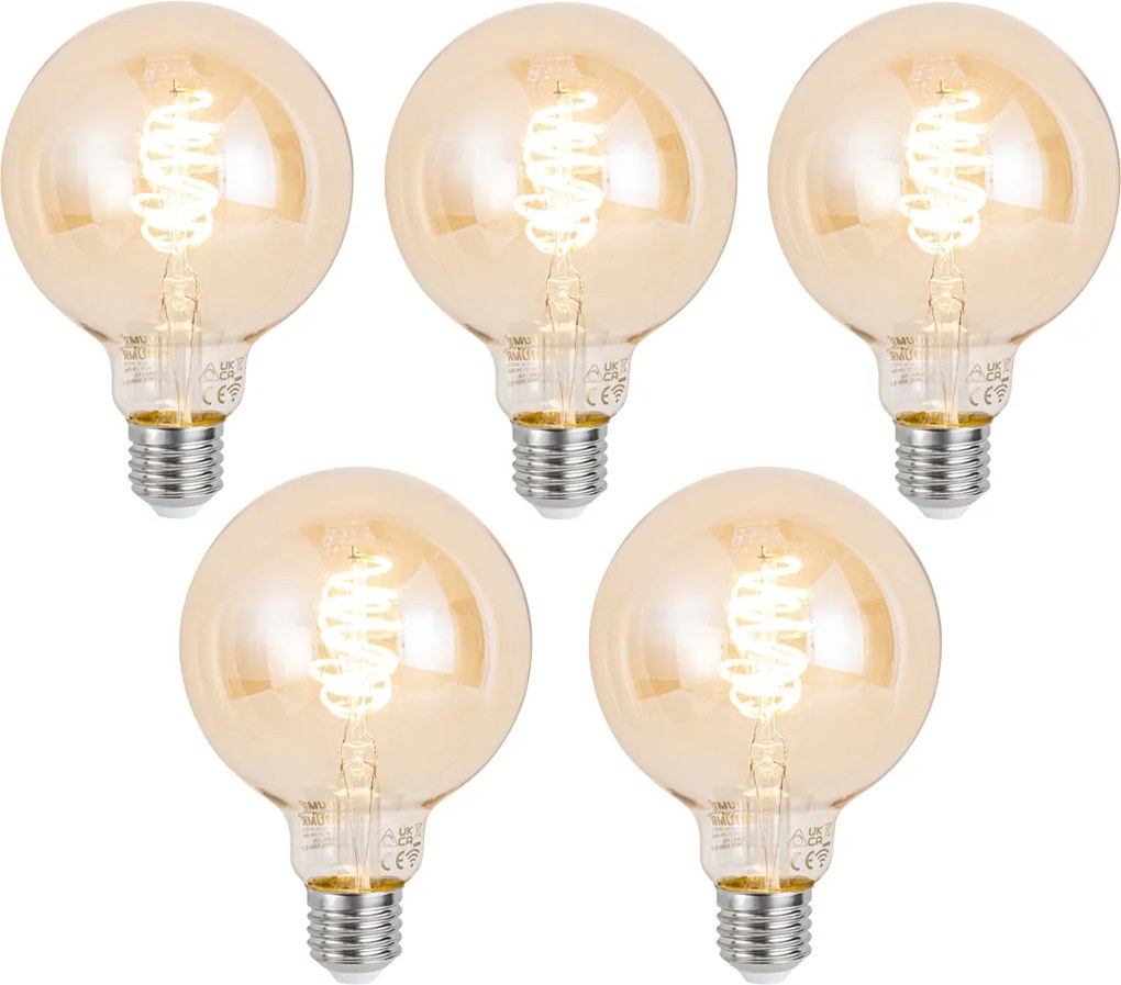 Conjunto de 5 Lâmpadas LED Smart E27 Dimmable G95 Âmbar 4.9W 320lm 2500K