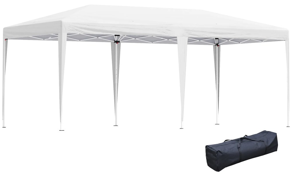 Outsunny Tenda Dobrável 6x3 Tenda de Jardim Portátil com Bolsa de Transporte Tecido Oxford Estrutura de Aço para Exterior Festas Acampamento Branco