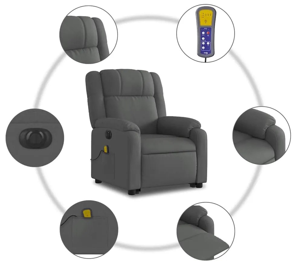 Poltrona elétrica elevatória massagens tecido cinzento-escuro