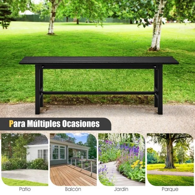 Banco jardim de exterior para 2 pessoas com estrutura metálica e assento de ripas Capacidade 300 kg para Pátio Jardim Varanda 120 x 36 x 40,5 cm Preto