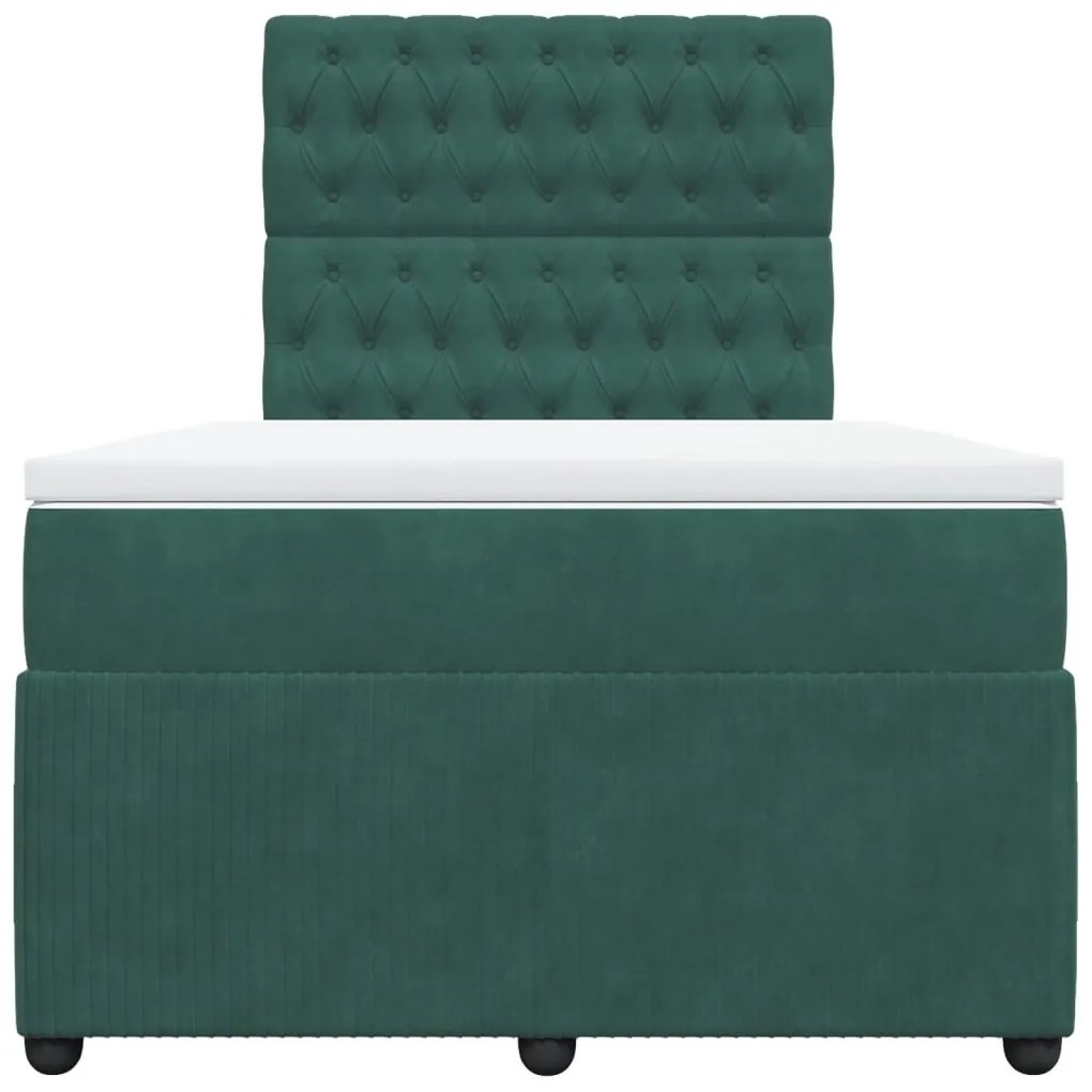 Cama boxspring com colchão 120x190 cm veludo verde-escuro