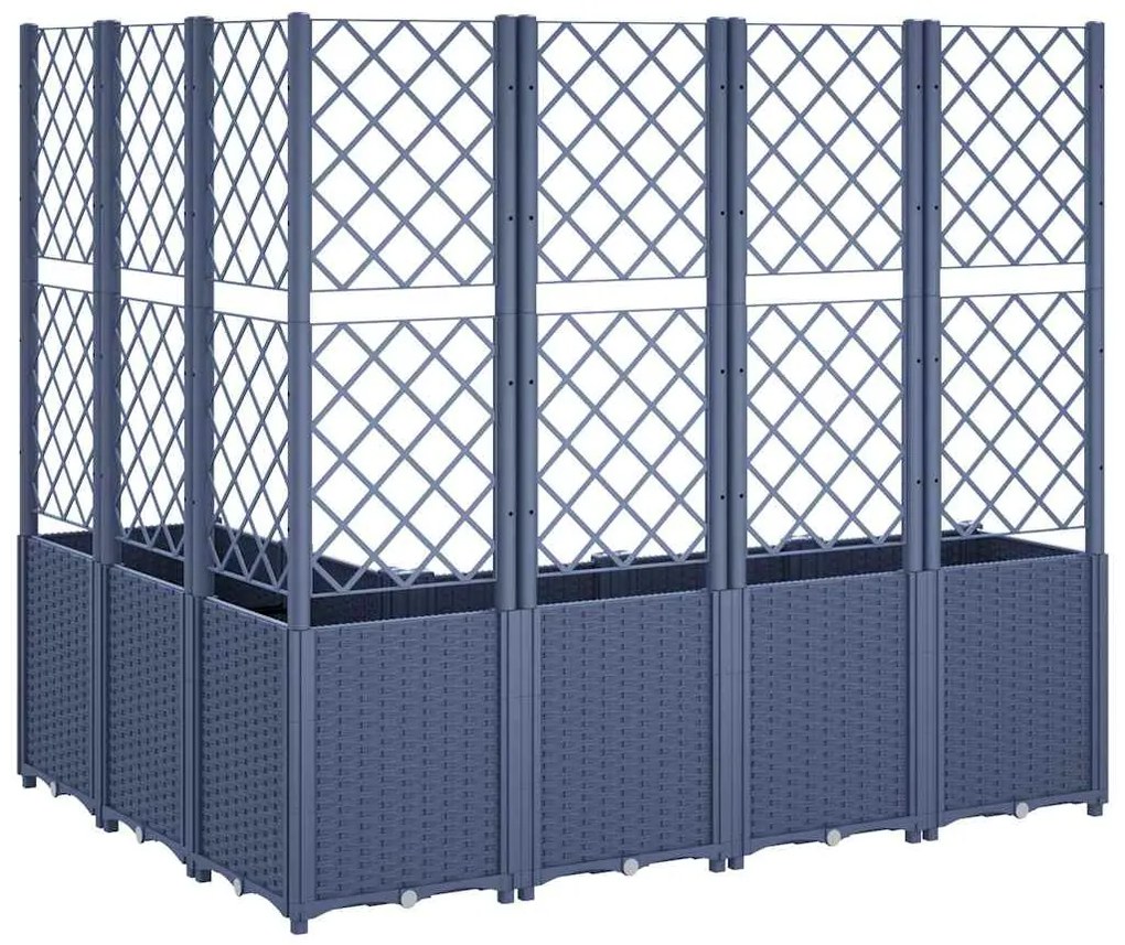 Vaso/floreira de jardim c/ treliça 160x120x140 cm PP cinzento azul