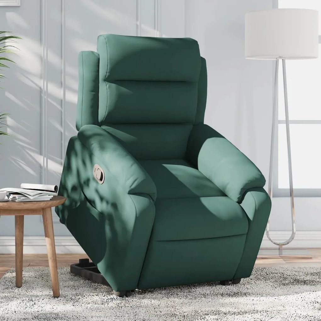 vidaXL Poltrona reclinável elevatória veludo verde-escuro