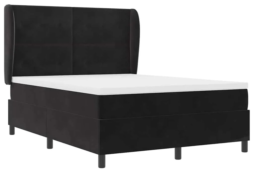 Cama Box Spring com Colchão Preto 140 x 190 cm em Veludo