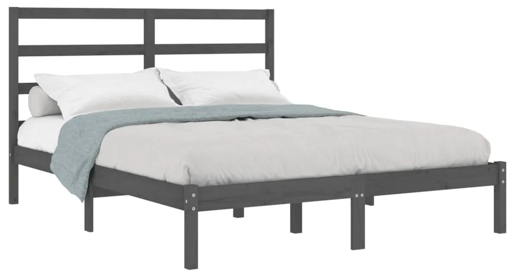 Estrutura de cama dupla 135x190 cm madeira maciça cinzento