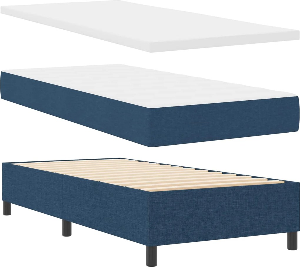 vidaXL Cama Box com colchão com led Azul 90 x 190 cm tecido