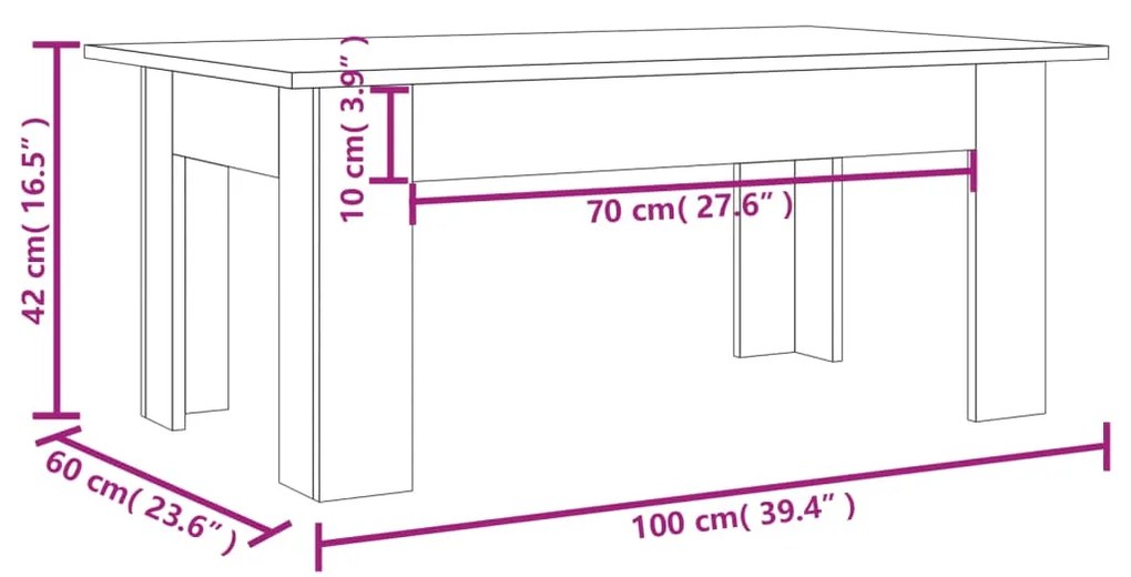 Mesa centro 100x60x42 cm derivados de madeira carvalho castanho